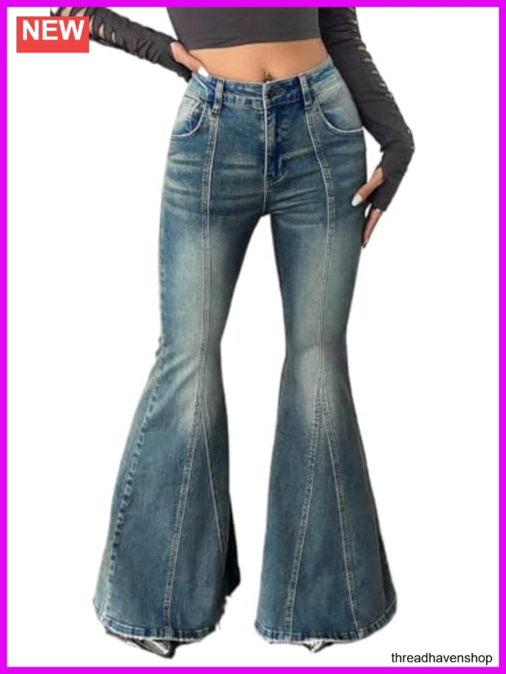 Stretchy Ripped Bell Bottom Jeans for Women High Waisted Flare Denim Pants